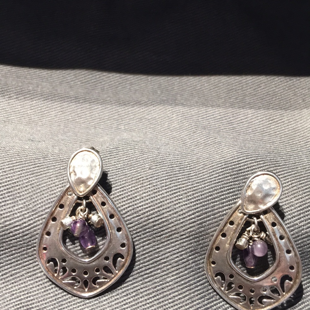 Amethyst filigree drop post earrings